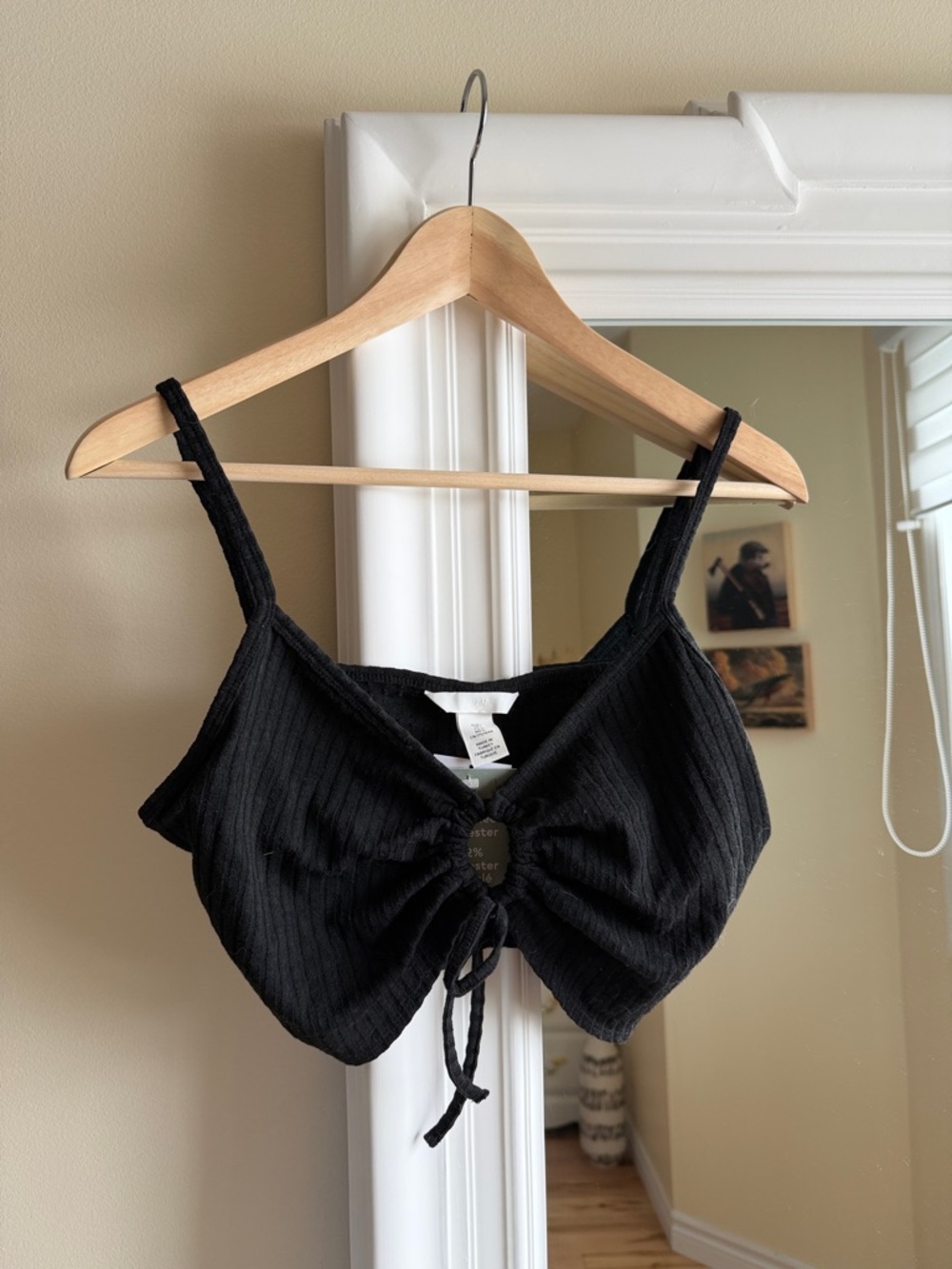 H&M Black Rib-Knit Tie-Front Cropped Camisole